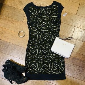 Vibrant Neon Yellow Patterned Cutout Dress